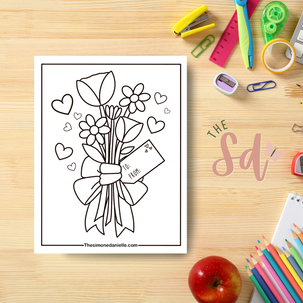 Simple Bouquet Coloring Page | Instant PDF Download