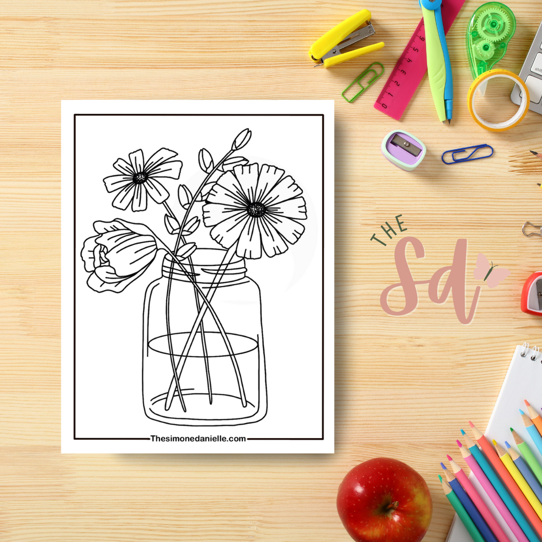 Jar of Flowers Coloring Page