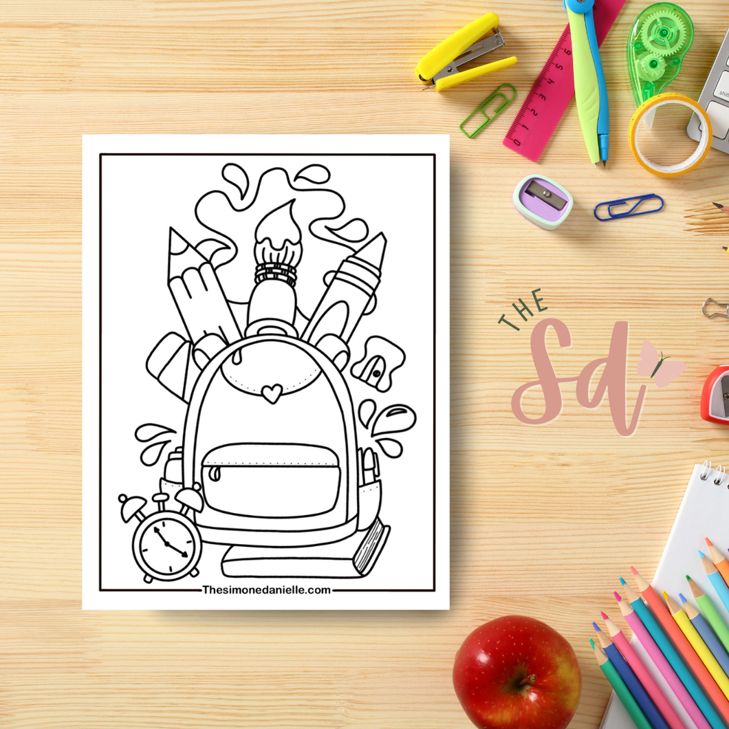 Backpack Coloring Page | Instant PDF Download