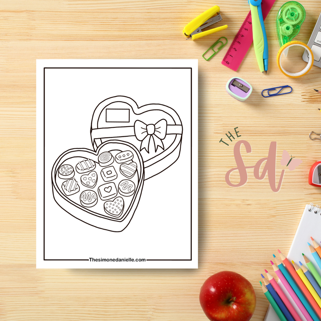 Box of Chocolates Coloring Page | Instant PDF Download