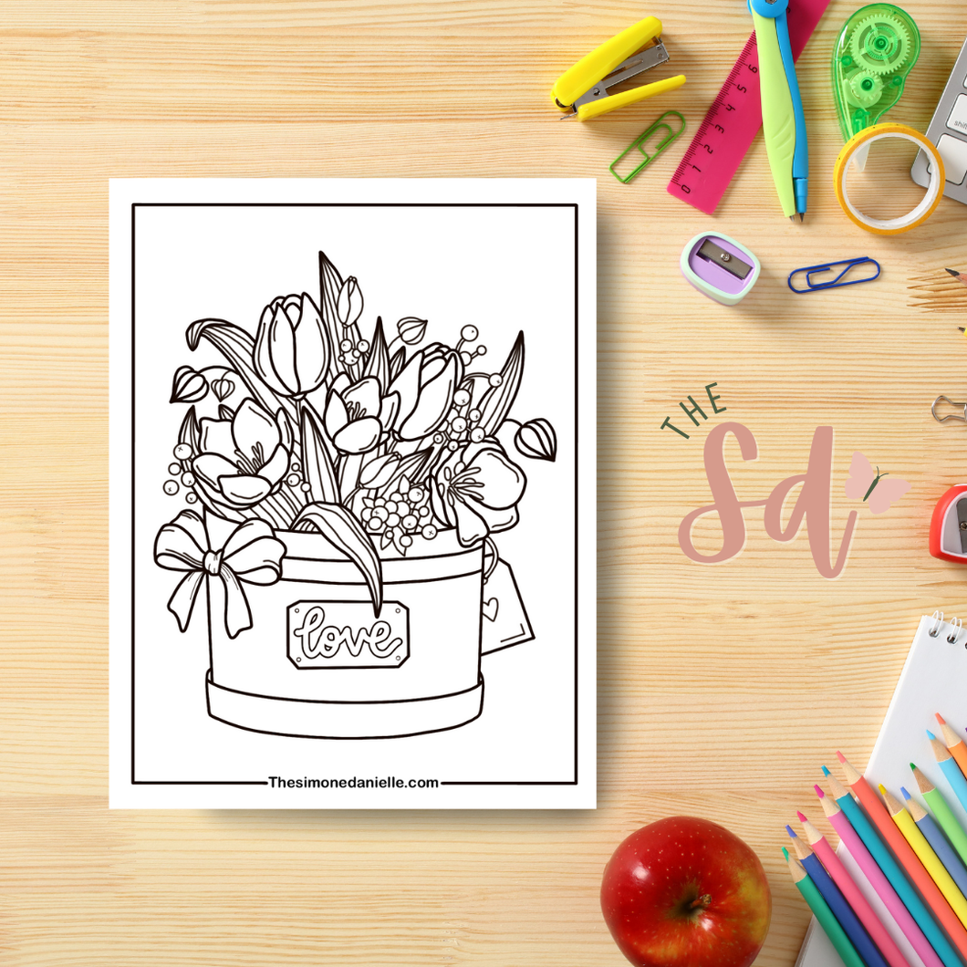 Flower Box Coloring Page | Instant PDF Download