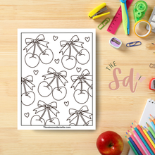 Load image into Gallery viewer, Cherries &amp; Bows Coloring Page | Instant PDF Download
