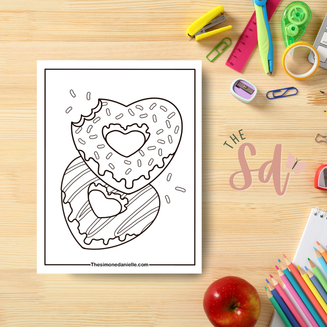 Donut Hearts Coloring Page | Instant PDF Download