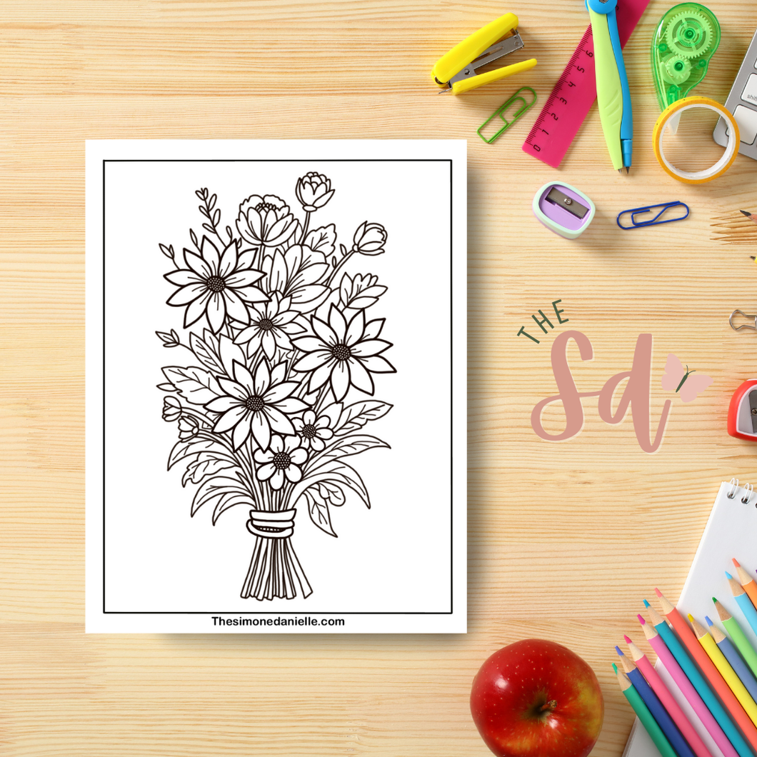 Flower Bouquet Coloring Page | Instant PDF Download