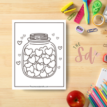 Load image into Gallery viewer, Jar of Hearts Coloring Page | Instant PDF Download
