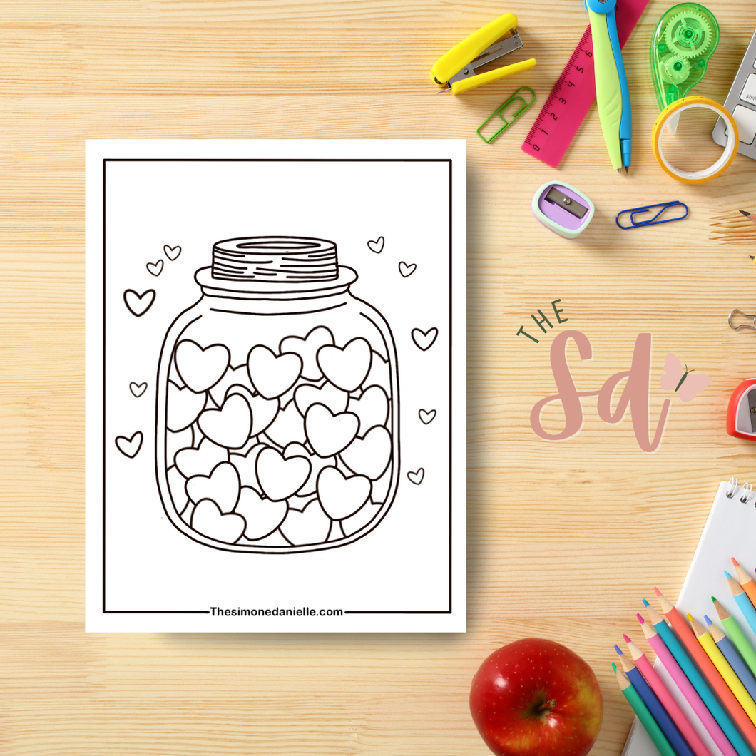 Jar of Hearts Coloring Page | Instant PDF Download