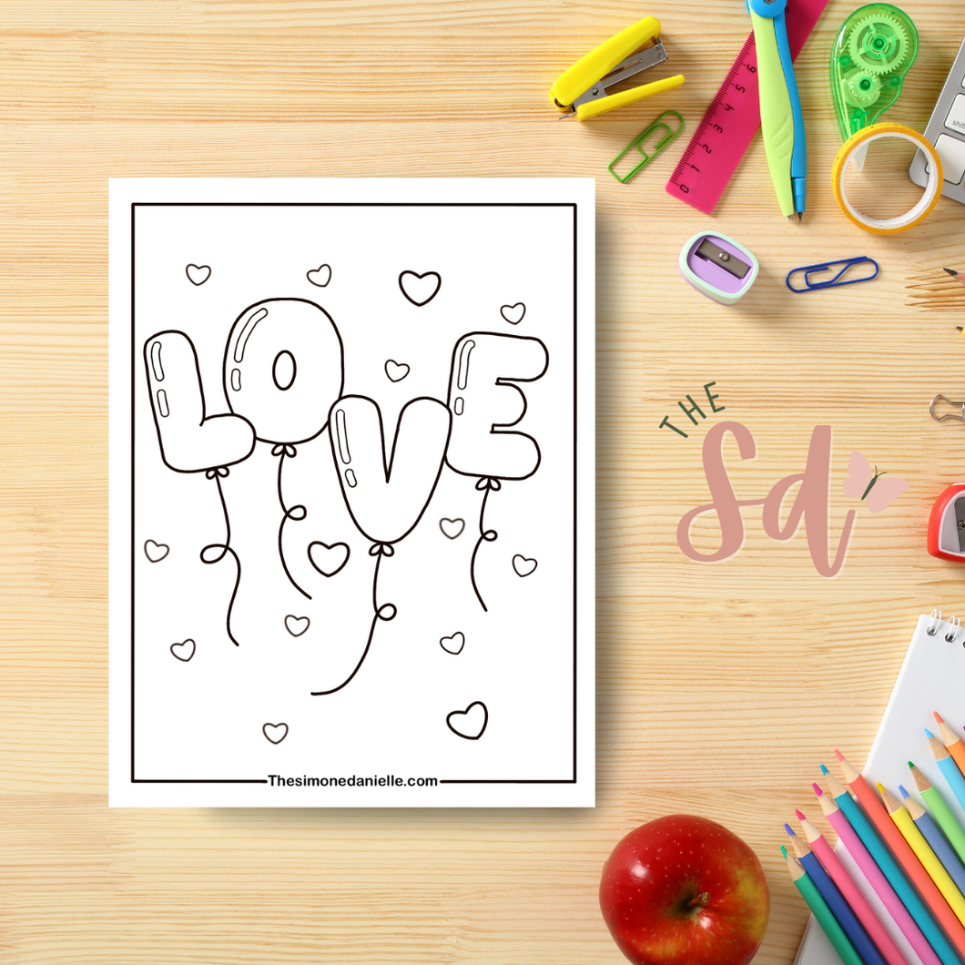 Love Balloons Coloring Page | Instant PDF Download