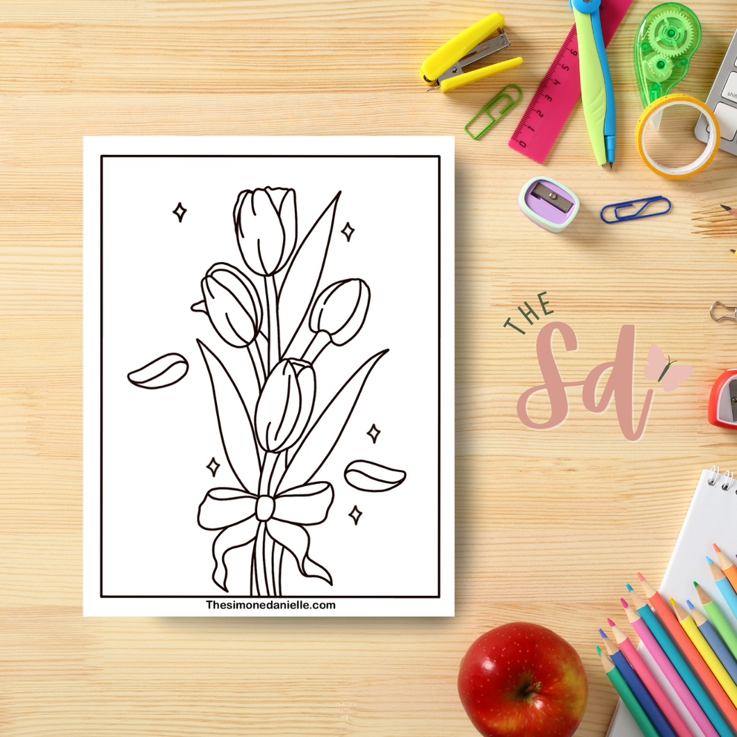 Tulip Bouquet Coloring Page | Instant PDF Download