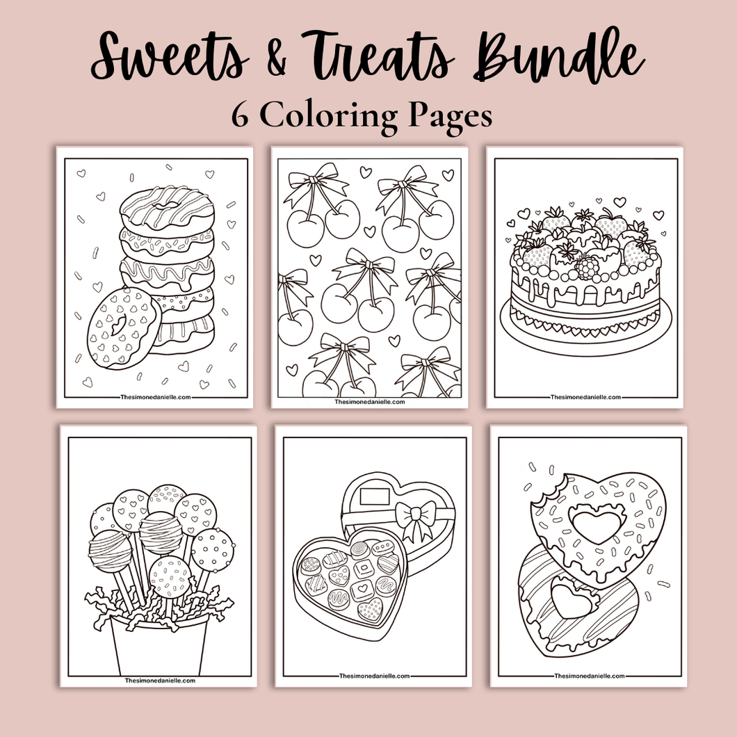 Sweets & Treats Dessert Coloring Bundle | Valentine’s Day Coloring Pages | Instant PDF Download