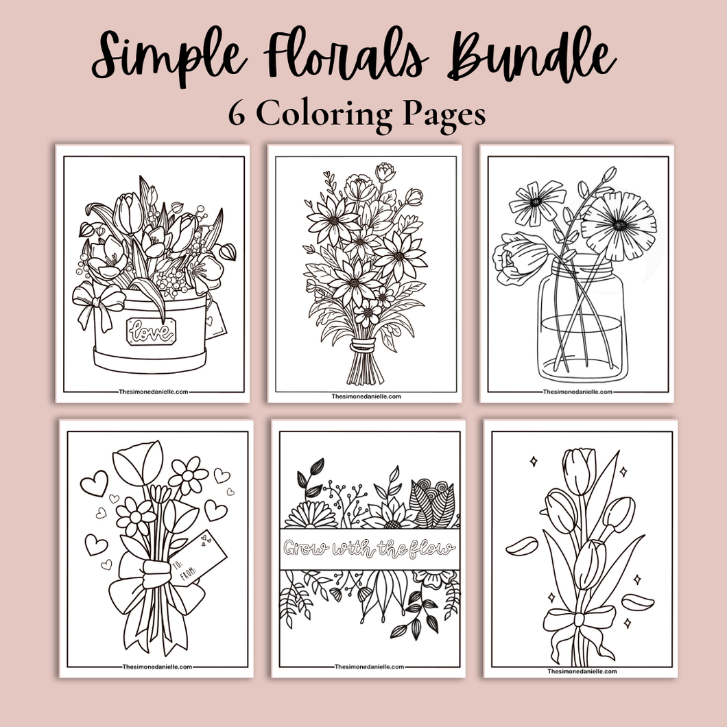 Simple Florals Coloring Pages | Instant PDF Download